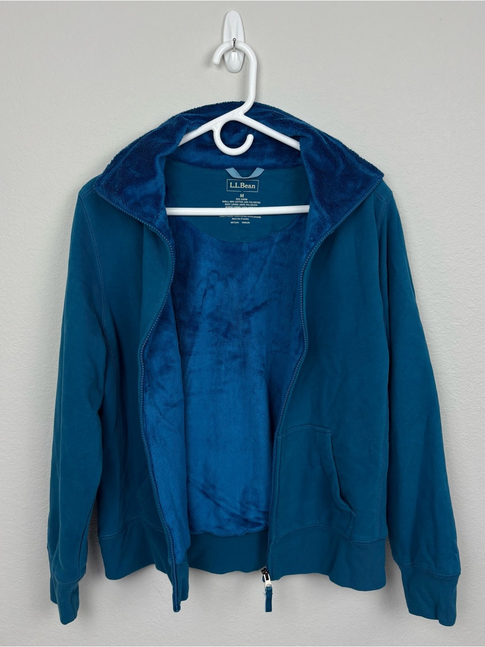 L.L.Bean Women’s M Teal Blue Plush Fleece Full Zip Mock Neck Jacket Cozy Outdoor